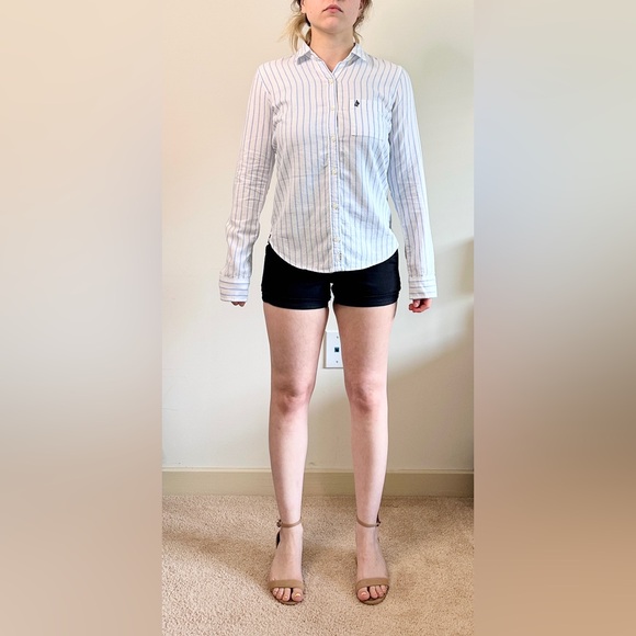 Vintage Y2K Abercrombie & Fitch Striped Linen Button Up Shirt - White/Blue - S - Picture 4 of 14